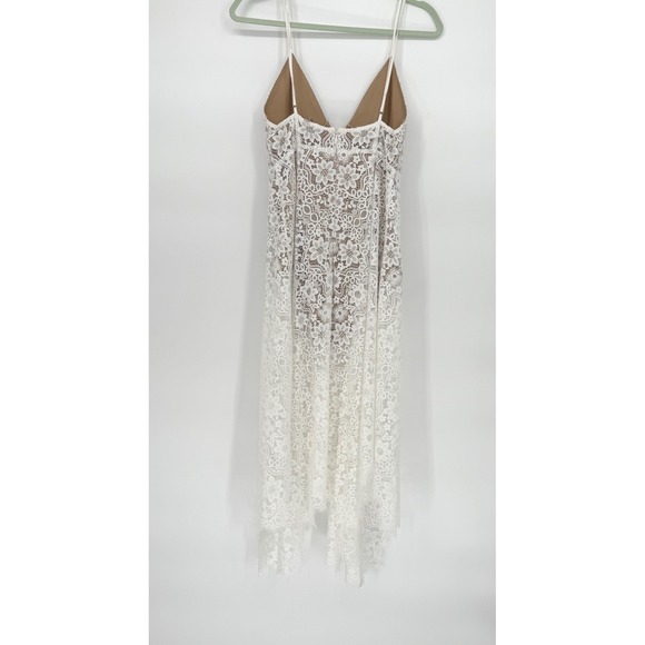 For Love and Lemons White Lace Midi Dress Deep V Neck Size M Sheer Fairy Bride - Picture 7 of 16